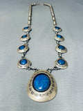 Signed Goodluck Family Vintage Native American Navajo Lapis Sterling Silver Necklace-Nativo Arts
