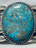 Colossal Native American Navajo Signed Pilot Mountain Turquoise Sterling Silver Bracelet-Nativo Arts