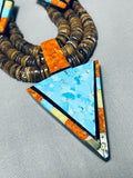 Native American One Of The Most Unique Santo Domingo Turquoise Inlay Necklace-Nativo Arts