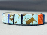 Signed Native American Navajo #8 Turquoise Thicker Sterling Silver Bracelet Cuff-Nativo Arts