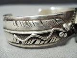Thick Heavy Vintage Native American Navajo Charoite Sterling Silver Feather Bracelet-Nativo Arts