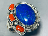 One Of The Biggest Most Unique Native American Navajo Lapis Coral Sterling Silver Bracelet-Nativo Arts