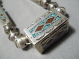 Statement Vintage Native American Navajo Tubule Turquoise Coral Sterling Silver Necklace-Nativo Arts