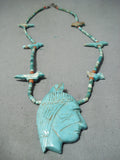 One Of The Finest Vintage Native American Navajo Turquoise Indian Head Sterling Silver Necklace-Nativo Arts