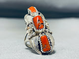 Dazzling Native American Navajo Coral Sterling Silver Ring-Nativo Arts