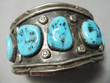 Huge Early Vintage Native American Navajo Blue Turquoise Sterling Silver Bracelet Old-Nativo Arts