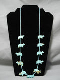 Hand Carved Royston Turquoise Vintage Native American Navajo Sterling Silver Bear Necklace-Nativo Arts