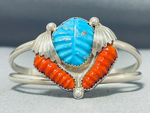 Astonishing Native American Zuni Kingman Turquoise And Coral Sterling Silver Bracelet-Nativo Arts