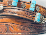 Native American Museum Vintage Zuni Turquoise Inlay Sterling Silver Ranger Belt Old-Nativo Arts