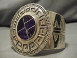 One Of The Best Vintage Native American Navajo Charoite Inlay Sterling Silver Bracelet Old Cuff-Nativo Arts