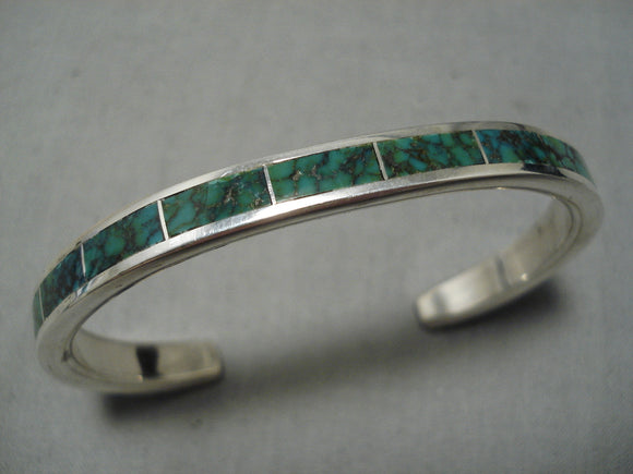 Incredible!! Vintage Native American Navajo Green Spiderweb Turquoise Sterling Silver Bracelet-Nativo Arts