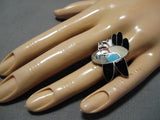 Wonderful Vintage Zuni Native American Sterling Silver Hummingbrd Turquoise Ring-Nativo Arts