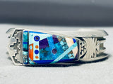 Native American Zuni Picasso Style Vintage Turquoise Inlay Sterling Silver Bracelet-Nativo Arts