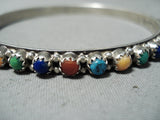 Colorful Native American Navajo Turquoise Coral Sterling Silver Bangle Bracelet-Nativo Arts