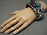 Huge Native American Navajo Silver Garden Turquoise Coral Sterling Bracelet Cuff-Nativo Arts