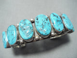 Signed Hvy Vintage Native American Navajo Turquoise Nugget Sterling Silver Bracelet-Nativo Arts