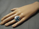 Native American Important Harlan Coonsis Bluejay Turquoise Coral Sterling Silver Ring-Nativo Arts