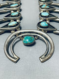 Heavy 239 Gram Vintage Native American Navajo Turquoise Sterling Silver Squash Blossom Necklace-Nativo Arts