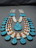 Native American Quality Mary Tenorio Vintage Santo Domingo Sterling Silver Turquoise Necklace-Nativo Arts