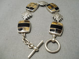 Intricate Vintage Native American Navajo Sterling Silver Pueblo Tigers Eye Link Bracelet-Nativo Arts