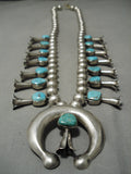 Early Vintage Native American Navajo Big Bead Sterling Silver Turquoise Squash Blossom Necklace-Nativo Arts