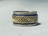 Signed Sensational Vintage Native American Navajo Sterling Silver & 14k Gold Ring-Nativo Arts