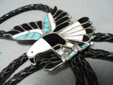 Native American Museum Flying Eagle Vintage Zuni Turquoise Inlay Sterling Silver Bolo Tie-Nativo Arts
