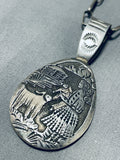 One Of The Most Detailed Hand Carved Vintage Native American Navajo Sterling Silver Necklace-Nativo Arts
