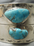 Incredible Wide Vintage Native American Navajo Easter Blue Turquoise Sterling Silver Bracelet-Nativo Arts