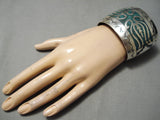 Huge Vintage Native American Navajo Turquoise Wave Sterling Silver Bracelet Old Cuff-Nativo Arts