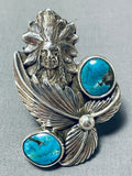 Phenomenal Native American Navajo Aqua Turquoise Sterling Silver Chief Ring-Nativo Arts