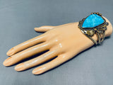 Very Rare Gilbert Turquoise Vintage Native American Navajo Sterling Silver Gold Bracelet-Nativo Arts