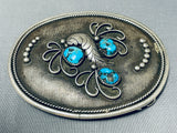 Authentic Vintage Native American Navajo Turquoise Sterling Silver Swirl Buckle-Nativo Arts