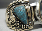 Native American Important Lander Blue Turquoise Gold Sterling Silver Watch Bracelet-Nativo Arts