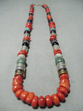 Authentic Singer Native American Navajo Chunky Coral Sterling Silver Turquoise Necklace-Nativo Arts