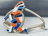Colorful Native American Navajo Lapis Coral Jet Inlay Kokopelli Sterling Silver Bracelet-Nativo Arts