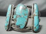 Towering Heavy Vintage Native American Navajo Blue Thunder Turquoise Sterling Silver Bracelet-Nativo Arts