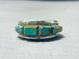 Native American One Of Most Intricate Vintage Navajo Green Turquoise Inlay Sterling Silver Ring-Nativo Arts