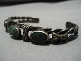 Native American Late 1800's/ Early 19000's Cerrillos Turquoise Ingot Coin Silver Bracelet Coil-Nativo Arts