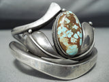 Signed Vintage Native American Navajo #8 Turquoise Sterling Silver Bracelet-Nativo Arts