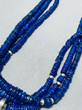 One Of The Best Native American Navajo Lapis Sterling Silver Hand Tooled Necklace-Nativo Arts