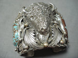230 Grams Huge Native American Buffalo #8 Turquoise Sterling Silver Bracelet-Nativo Arts