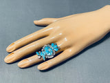 Expressive Vintage Native American Zuni Blue Gem Turquoise Sterling Silver Ring-Nativo Arts