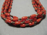 Important Roe Yazzie Coral Sterling Silver Heishi Necklace Native American-Nativo Arts