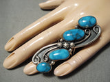 One Of The Biggest Native American Navajo Carico Lake Turquoise Sterling Silver Ring-Nativo Arts