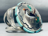 Important Vintage Native American Navajo Roadrunner Turquoise Inlay Sterling Silver Bracelet-Nativo Arts