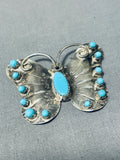 Happiness And Peace Vintage Native American Navajo Turquoise Butterfly Sterling Silver Pin-Nativo Arts