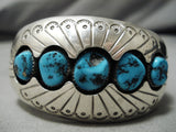 Advanced Design! Vintage Native American Navajo Turquoise Sterling Silver Bracelet Old-Nativo Arts