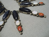 Important Vintage Native American Navajo Dakota Gold Red White Blue Sterling Silver Necklace-Nativo Arts