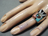 Best Important Vintage Native American Zuni Turquoise Inlay Sterling Silver Spinner Ring-Nativo Arts